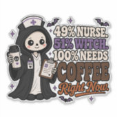 49% 看護師 51% 魔女 100% コーヒーが欲しい ステッカー シール (正面)
