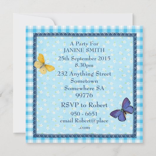 49th誕生日パーティー招待の花、蝶 招待状 (裏面)