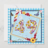 49th誕生日パーティー招待の花、蝶 招待状 (正面)