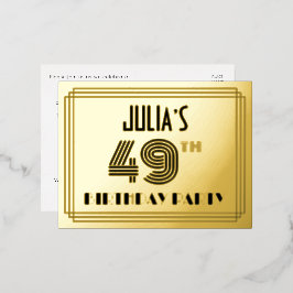 49th誕生日パーティー～アールデコスタイル「49」 +名前 箔招待状ポストカード