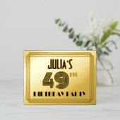 49th誕生日パーティー～アールデコスタイル「49」 +名前 箔招待状ポストカード (立ち正面)