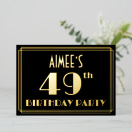 49th誕生日パーティー：アールデコ見る"49"，名前と 箔招待状