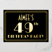 49th誕生日パーティー:アールデコ見る"49",名前と 箔招待状 (正面)