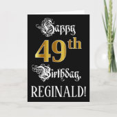 49th誕生日:ファンシースクリプト、フェイク金ゴールド・ルック、名前 カード (正面)