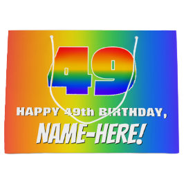 49th Birthday: Colorful, Fun Rainbow Pattern # 49 ラージペーパーバッグ