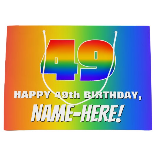 49th Birthday: Colorful, Fun Rainbow Pattern # 49 ラージペーパーバッグ (正面)