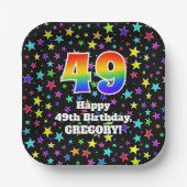 49th Birthday: Fun Stars Pattern and Rainbow “49” ペーパープレート (正面)