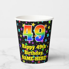 49th Birthday: Fun Stars Pattern and Rainbow 49 紙コップ
