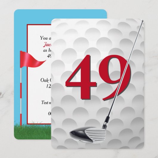 49th Birthday Golf Theme Party 招待状 (正面/裏面)