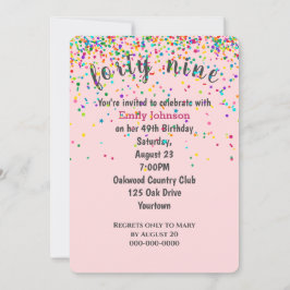 49th Birthday Party紙吹雪オンピンク 招待状