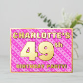 49th Birthday Party —おもしろいピンクのハートとストライプ 箔招待状 (立ち正面)