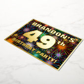 49th Birthday Party —おもしろい、カラフルFireworks Look 箔招待状 (回転した状態)