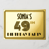 49th Birthday Party —アールデコスタイル「49」 & Name 箔招待状 (正面)