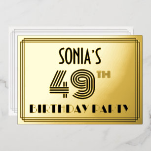 49th Birthday Party —アールデコスタイル「49」 & Name 箔招待状