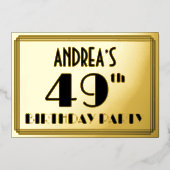 49th Birthday Party —アールデコ検索「49」 +名前 箔招待状 (正面)