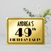 49th Birthday Party —アールデコ検索「49」 +名前 箔招待状 (立ち正面)