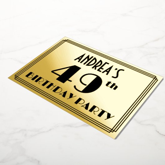 49th Birthday Party —アールデコ検索「49」 +名前 箔招待状 (回転した状態)