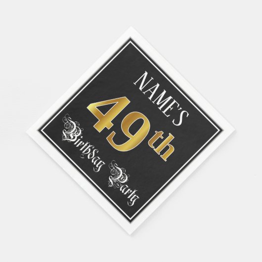 49th Birthday Party — Fancy Script, Faux Gold Look スタンダードランチョンナプキン (角)