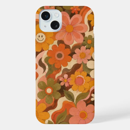 4. レトロ グルーヴィー フラワーズ フォンケース iPhoneケース (裏面)
