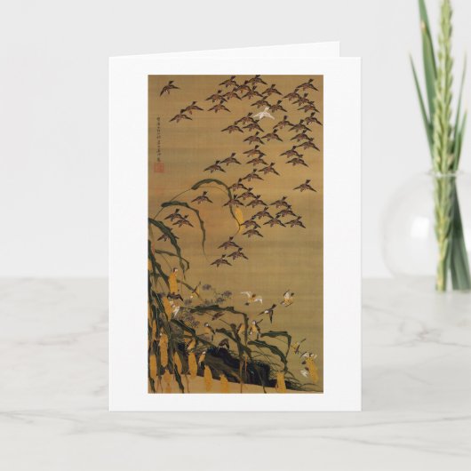4. 秋塘群雀図, 若冲 Flock of Sparrows, Jakuchū カード (正面)