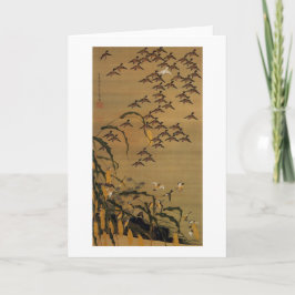 4. 秋塘群雀図, 若冲 Flock of Sparrows, Jakuchū カード