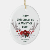 4〔雄ジカの〕枝角の家族としての最初のクリスマスパーソナライズされた セラミックオーナメント (右)