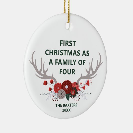 4〔雄ジカの〕枝角の家族としての最初のクリスマスパーソナライズされた セラミックオーナメント (右)