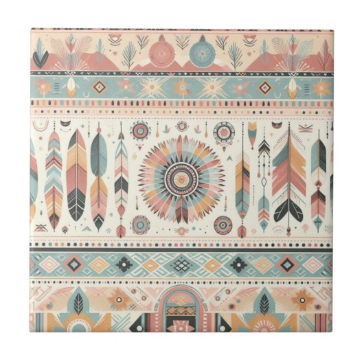 4.25 x 4.25ピンクの部族セラミックタイル タイル (正面)