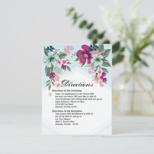 4.25 x 5.5方向カード熱帯花ブルーオーム 招待状 (スタンド正面)