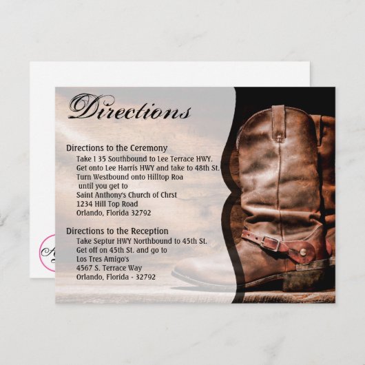 4.25x5.5方向カードカウボーイブーツバーンドウッド 招待状 (正面/裏面)