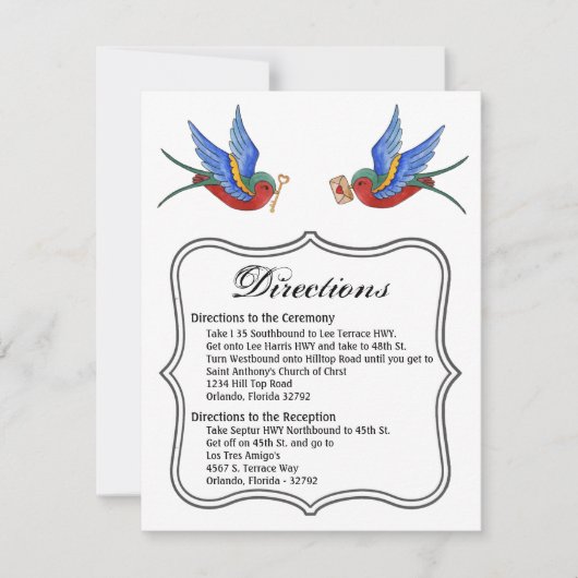 4.25x5.5方向カード鳥伝統的入れ墨Sp 招待状 (正面)