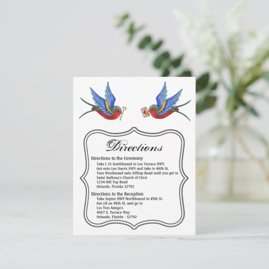 4.25x5.5方向カード鳥伝統的入れ墨Sp 招待状 (スタンド正面)