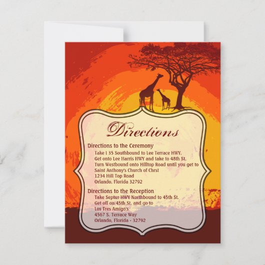 4.25x5.5 方向カード アフリカンサファリ きりん 太陽 招待状 (正面)