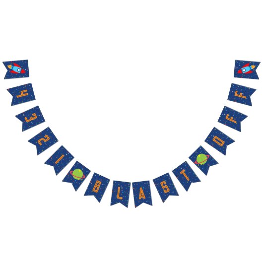 4 3 2 1 Blast Off Outer Spaceバナー(オレンジ色の文字) バンティングフラッグ (全)