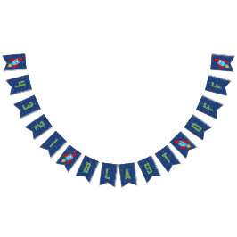 4 3 2 1 Blast Off Outer Spaceバナー(緑の文字) バンティングフラッグ