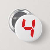 4 4つの赤の目覚し時計のデジタル数 缶バッジ (正面&裏面)