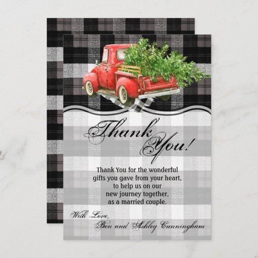 4.5x6.25サンキューカードクリスマストラックバッファロープレイド 招待状 (正面/裏面)