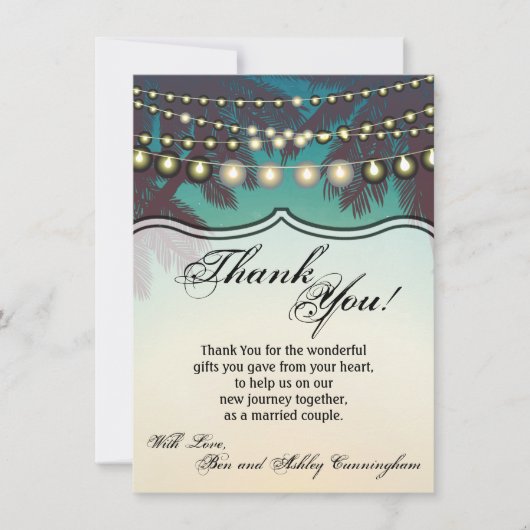 4.5x6.25サンキューカードビーチサンセットパームツリーズセント 招待状 (正面)