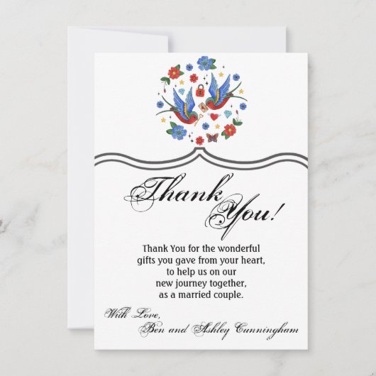 4.5x6.25サンキューカード伝統的バードタトゥーSp 招待状 (正面)