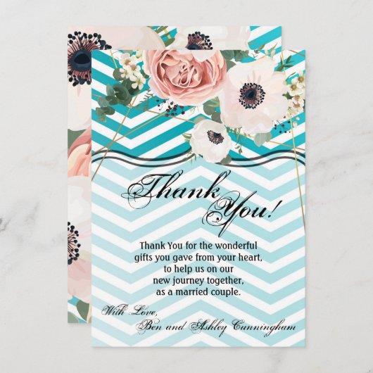 4.5x6.25サンキューカード幾何学模様バラChevron Tea 招待状 (正面/裏面)