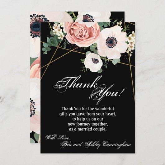 4.5x6.25サンキューカード幾何学的ガーデンバラBlac 招待状 (正面/裏面)