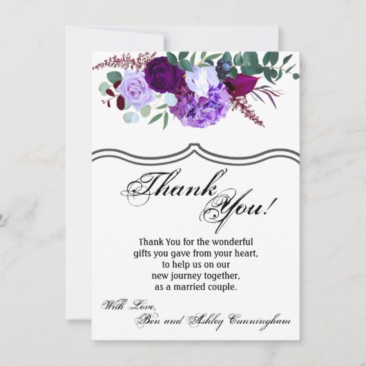 4.5x6.25 サイズの感謝カード ラベンダー色のハイビスカスが白地に 招待状 (正面)