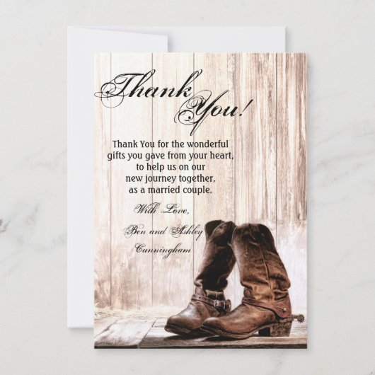 4.5x6.25 サイズ 感謝カード 長靴 カントリー ラスティック ウェスト 招待状 (正面)