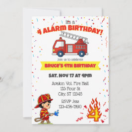 4 Alarm Fire Fighter 4th Birthday 招待状