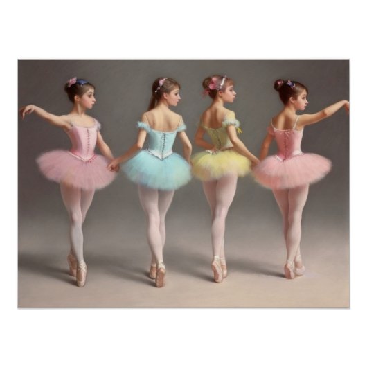 4 bailarinas con tutús rosa, amarillo, verde dulce ポスター (正面)