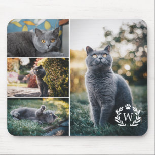 4 Cat Photo Collage Paw Laurelリースモノグラム マウスパッド