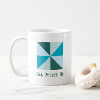 4 Color Pinwheel Quilt Block with Custom Text Line コーヒーマグカップ