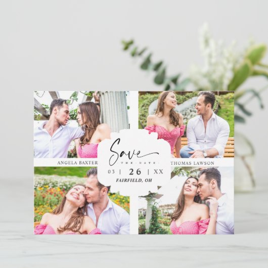 4 Custom Photos Minimalist Modern Collage Wedding (スタンド正面)