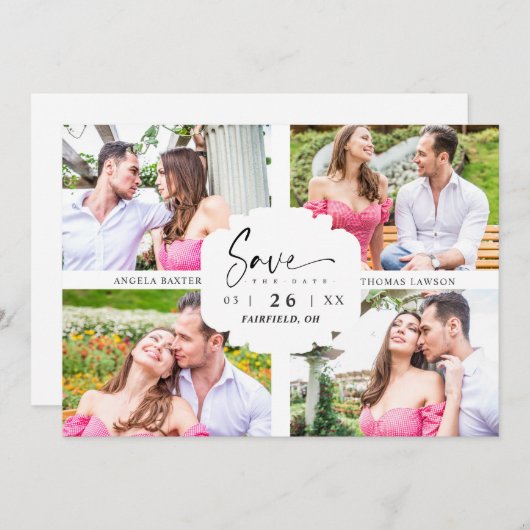 4 Custom Photos Minimalist Modern Collage Wedding (正面/裏面)