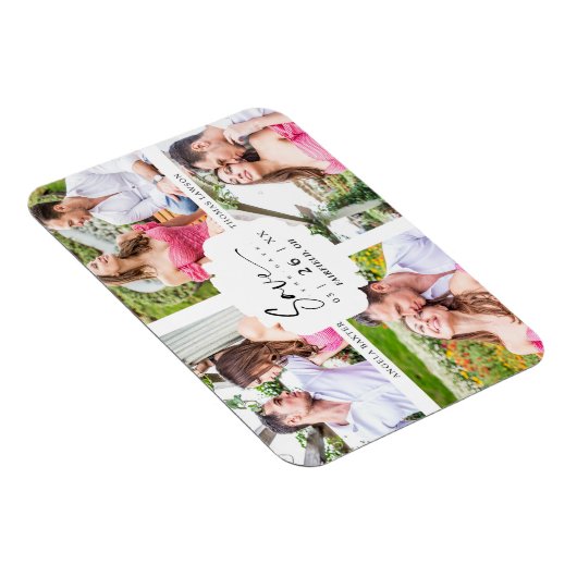 4 Custom Photos Minimalist Modern Collage Wedding マグネット (右側)